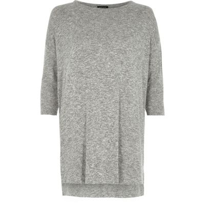 Grey knit side zip longline top